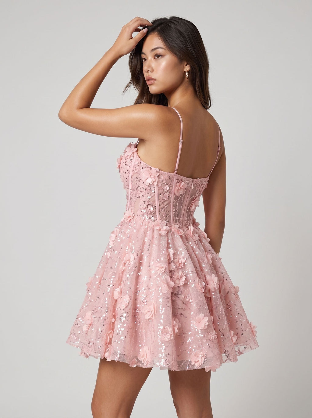 Petal Sequins A-Line Sweetheart Back Zip Short Dress with Beaded Appliques - Curvevia