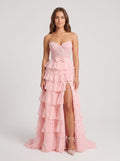 Petal Tulle A-Line V-Neck Corset Back Floor-Length Dress with Floral Appliques - Curvevia
