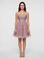 Purple Tulle A-Line Sweetheart Lace-up Short Dress with 3D Flowers - Curvevia