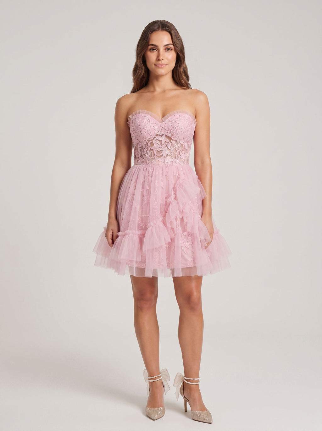 Petal Tulle A-Line Sweetheart Back Zip Short Dress with 3D Floral Appliques - Curvevia