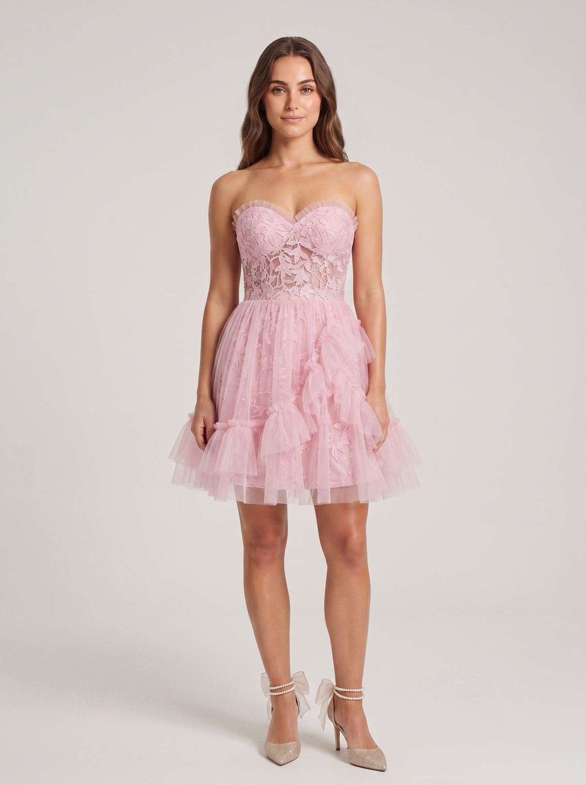 Petal Tulle A-Line Sweetheart Back Zip Short Dress with 3D Floral Appliques - Curvevia