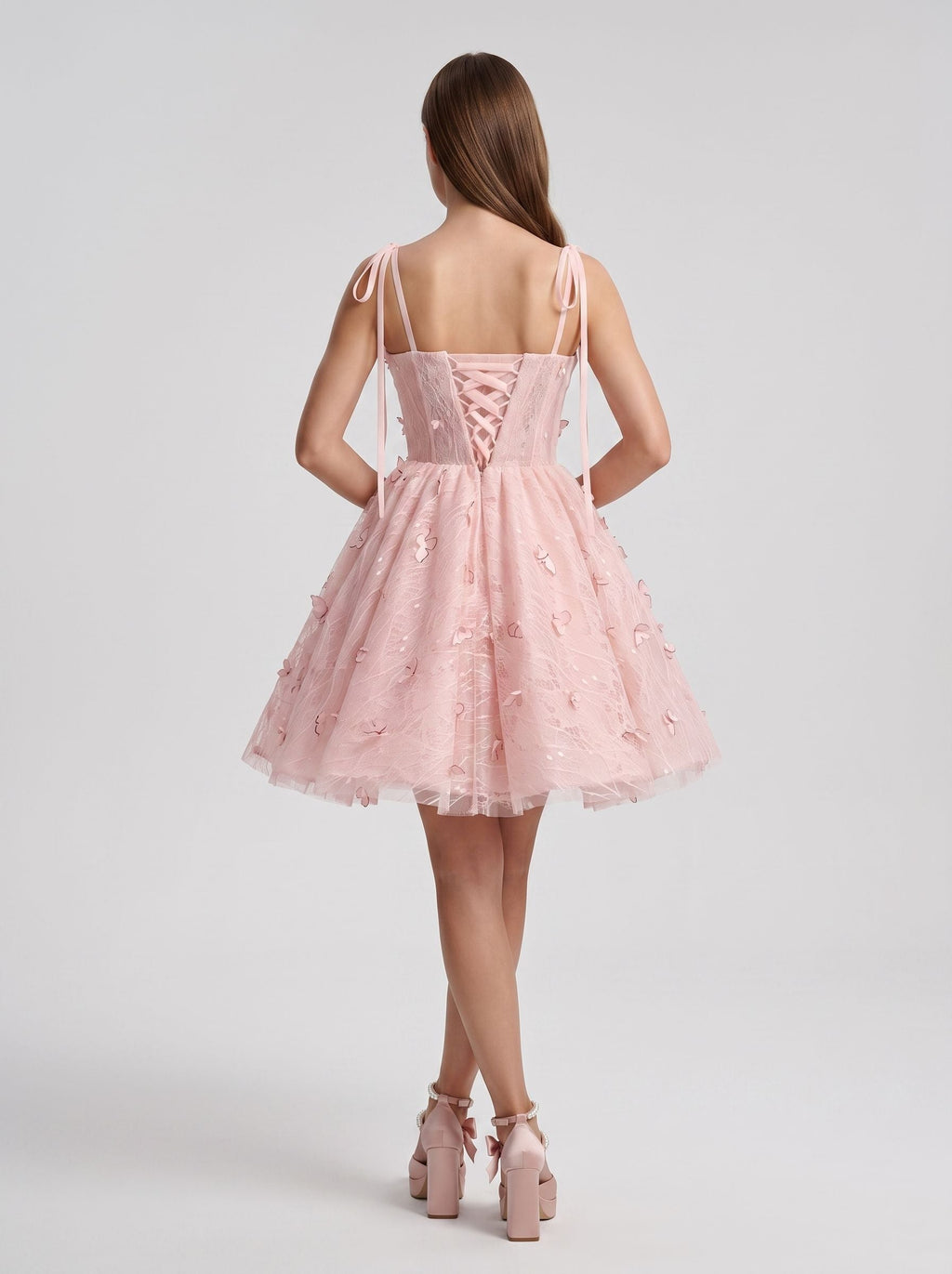 Petal Tulle A-Line Sweetheart Lace-up Short Dress with 3D Butterflies - Curvevia