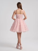 Petal Tulle A-Line Sweetheart Lace-up Short Dress with 3D Butterflies - Curvevia