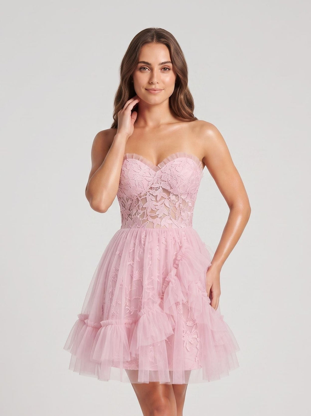 Petal Tulle A-Line Sweetheart Back Zip Short Dress with 3D Floral Appliques - Curvevia