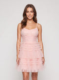Petal Tulle A-Line Scoop Neck Criss-Cross Straps Short Dress with Tiered Ruffles - Curvevia