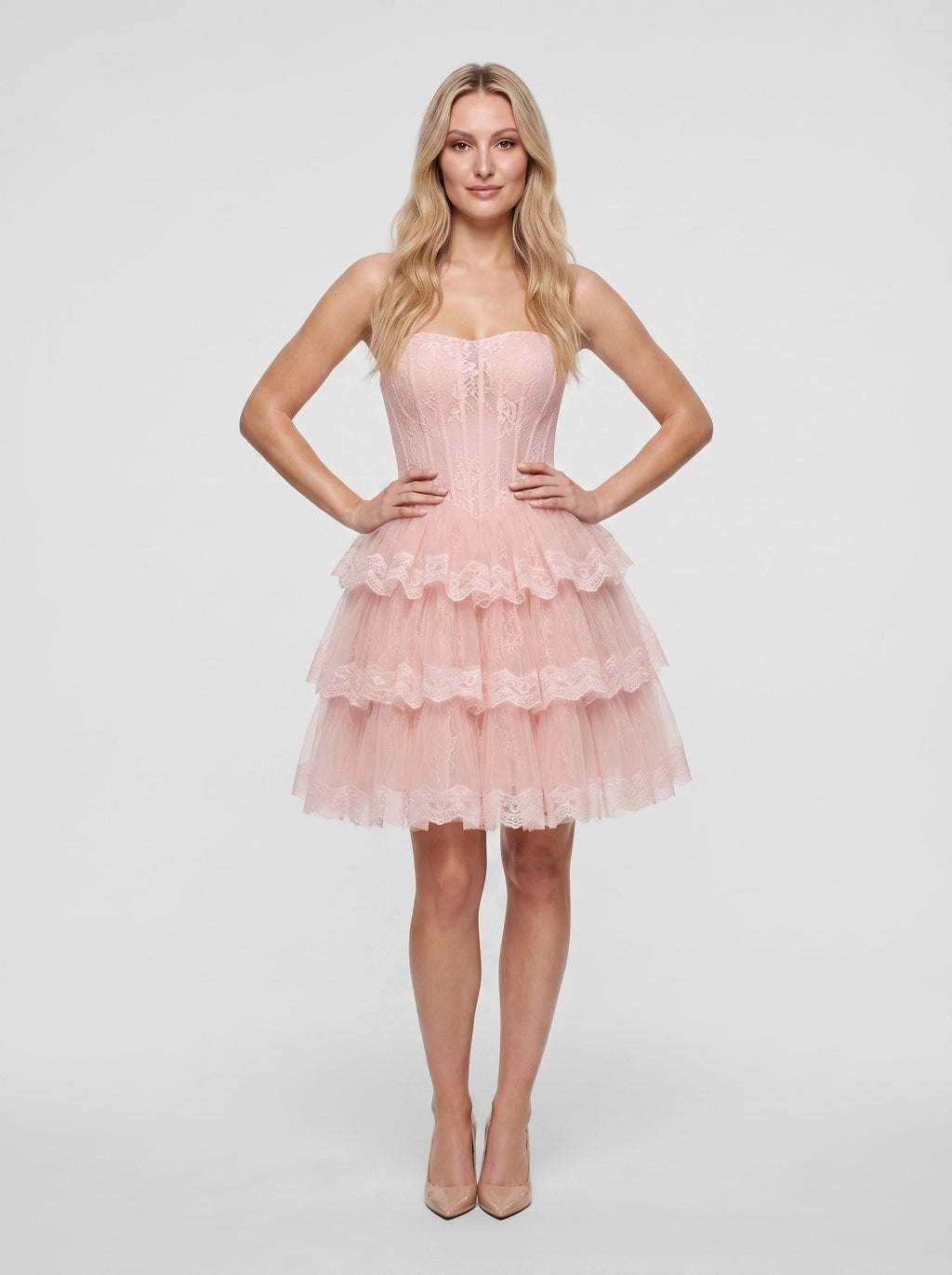 Petal Tulle A-Line Sweetheart Back Zip Short Dress with Lace Bodice - Curvevia