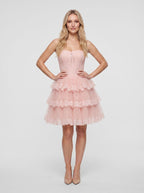 Petal Tulle A-Line Sweetheart Back Zip Short Dress with Lace Bodice - Curvevia