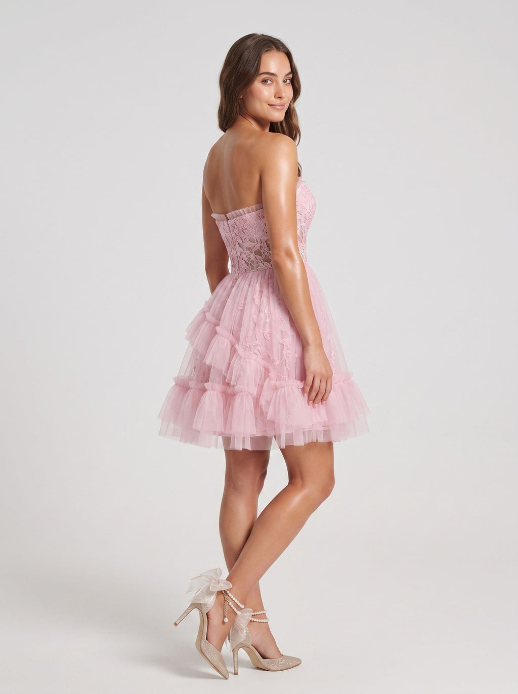 Petal Tulle A-Line Sweetheart Back Zip Short Dress with 3D Floral Appliques - Curvevia