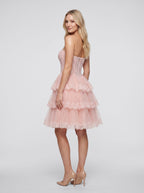 Petal Tulle A-Line Sweetheart Back Zip Short Dress with Lace Bodice - Curvevia