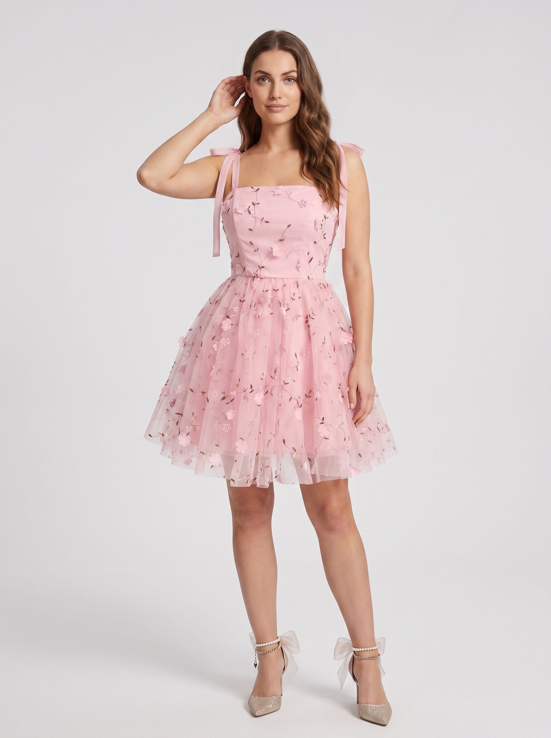 Petal Tulle A-Line Sweetheart Backless Short Dress with Floral Embroidery - Curvevia