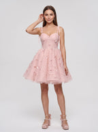 Petal Tulle A-Line Sweetheart Lace-up Short Dress with 3D Butterflies - Curvevia