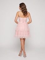 Petal Tulle A-Line Scoop Neck Criss-Cross Straps Short Dress with Tiered Ruffles - Curvevia