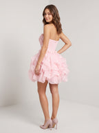 Petal Tulle A-Line Straight Neck Back Zip Short Dress with Floral Appliques - Curvevia
