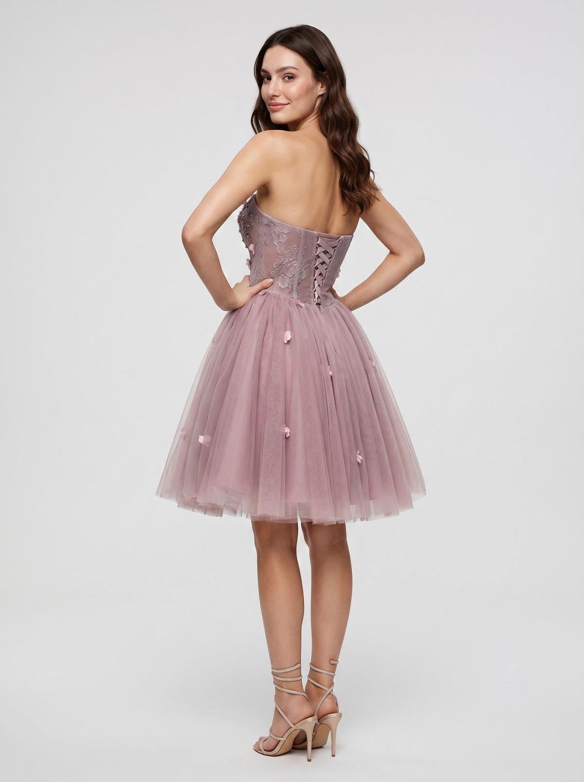 Purple Tulle A-Line Sweetheart Lace-up Short Dress with 3D Flowers - Curvevia