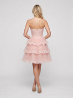 Petal Tulle A-Line Sweetheart Back Zip Short Dress with Lace Bodice - Curvevia