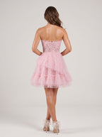 Petal Tulle A-Line Sweetheart Back Zip Short Dress with 3D Floral Appliques - Curvevia