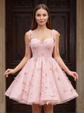 Petal Tulle A-Line Sweetheart Lace-up Short Dress with 3D Butterflies - Curvevia