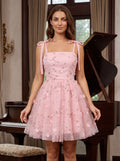 Petal Tulle A-Line Sweetheart Backless Short Dress with Floral Embroidery - Curvevia