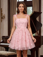 Petal Tulle A-Line Sweetheart Backless Short Dress with Floral Embroidery - Curvevia