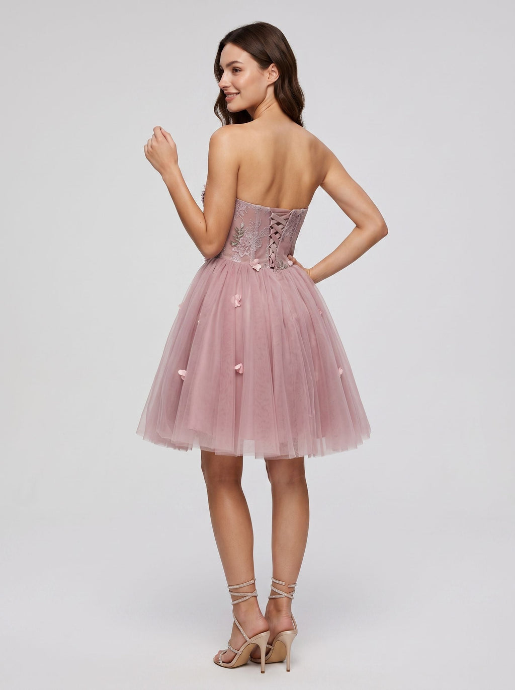 Purple Tulle A-Line Sweetheart Lace-up Short Dress with 3D Flowers - Curvevia