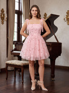 Petal Tulle A-Line Sweetheart Backless Short Dress with Floral Embroidery - Curvevia