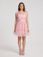 Petal Tulle A-Line Sweetheart Backless Short Dress with Floral Embroidery - Curvevia