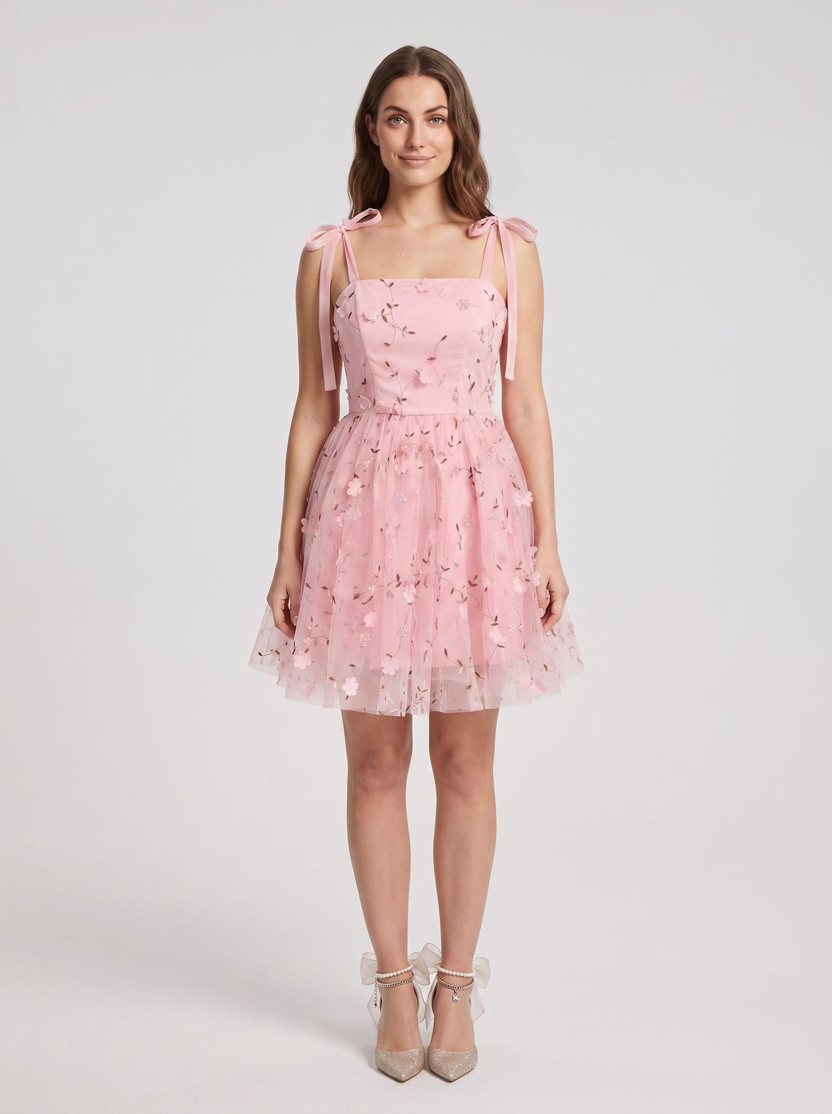 Petal Tulle A-Line Sweetheart Backless Short Dress with Floral Embroidery - Curvevia