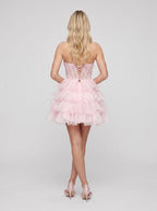 Petal Tulle A-Line Sweetheart Lace-up Short Dress with Tiered Ruffles - Curvevia