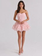 Petal Tulle A-Line Sweetheart Back Zip Short Dress with Floral Appliques - Curvevia