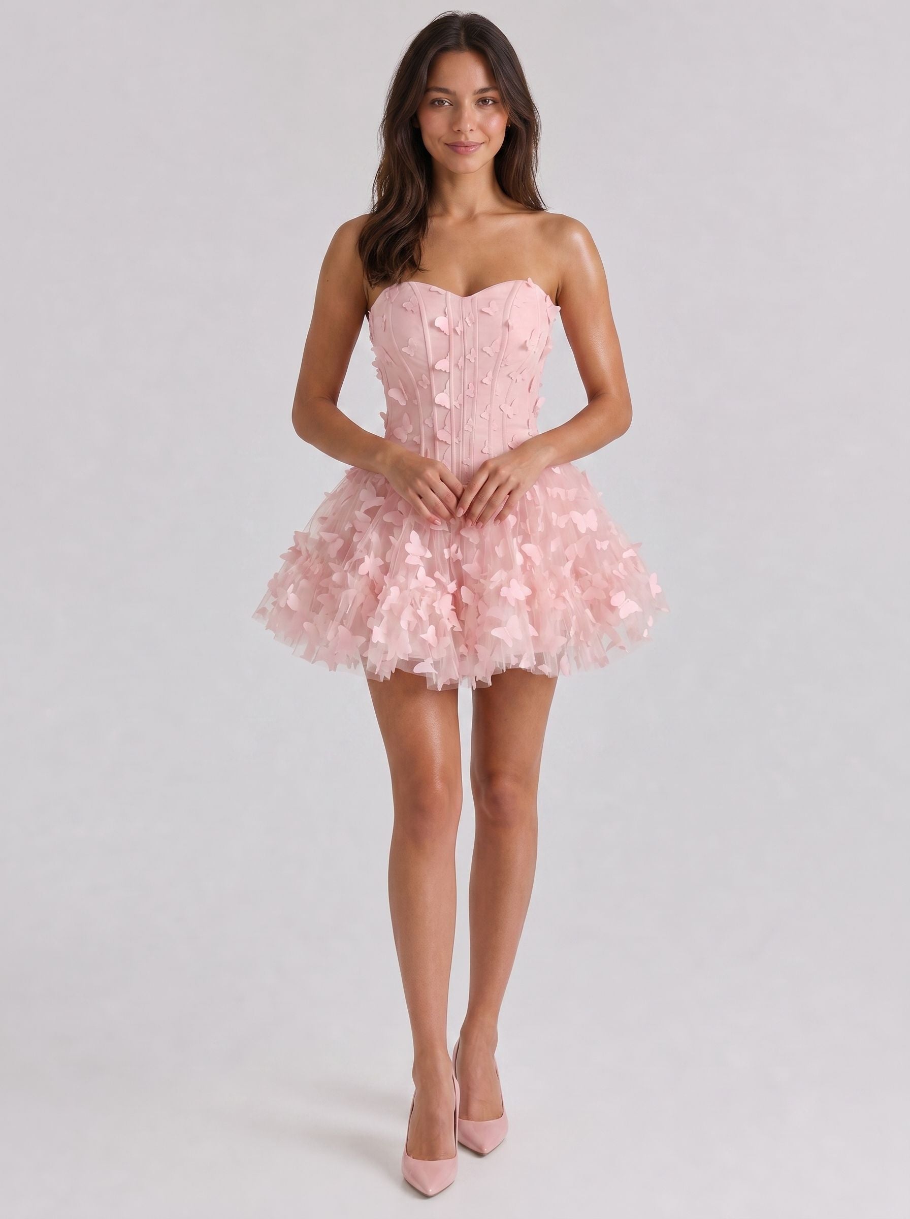 Petal Tulle A-Line Sweetheart Back Zip Short Dress with Floral Appliques - Curvevia