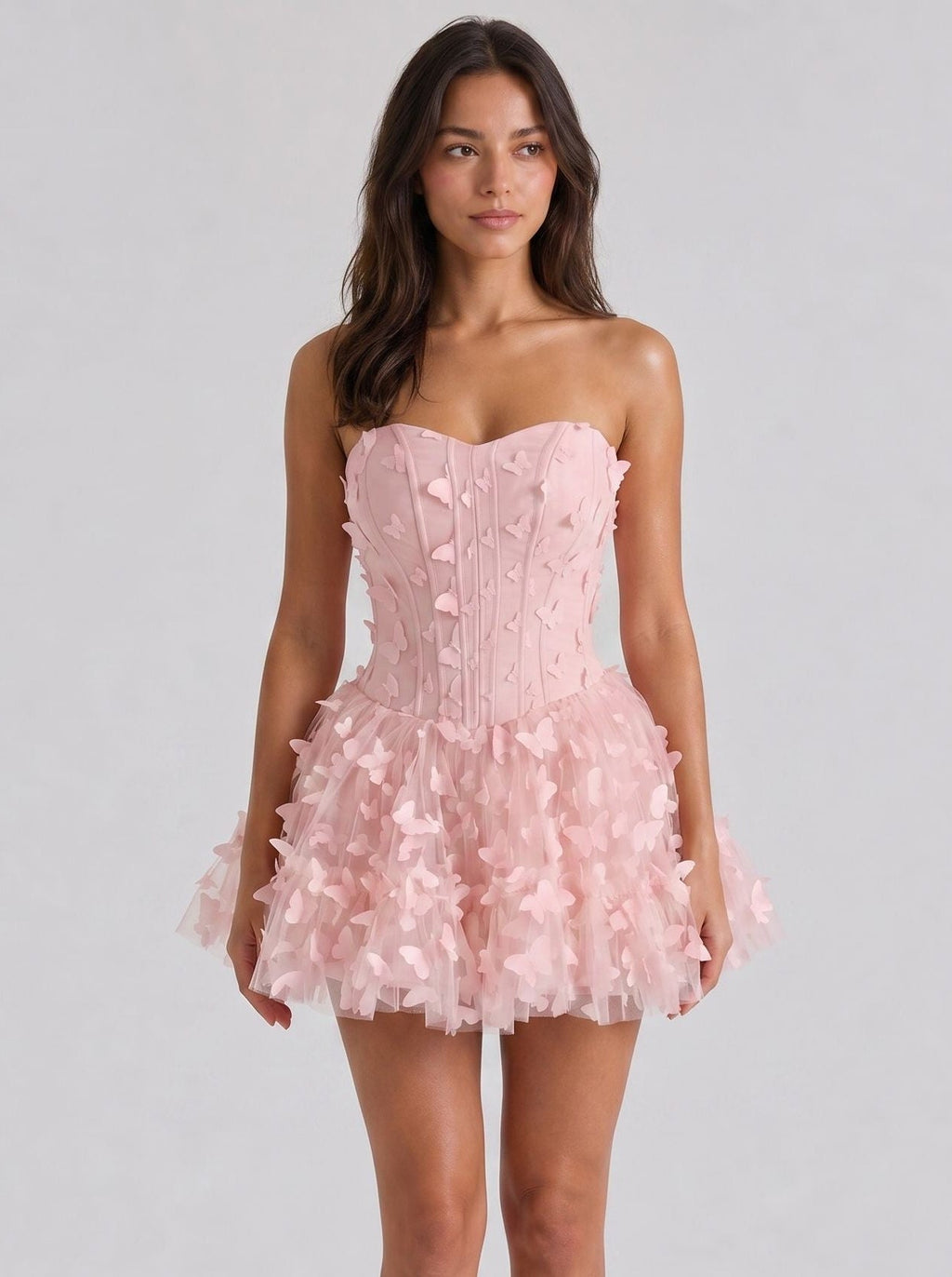 Petal Tulle A-Line Sweetheart Back Zip Short Dress with Floral Appliques - Curvevia