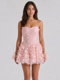 Petal Tulle A-Line Sweetheart Back Zip Short Dress with Floral Appliques - Curvevia