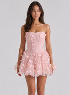 Petal Tulle A-Line Sweetheart Back Zip Short Dress with Floral Appliques - Curvevia