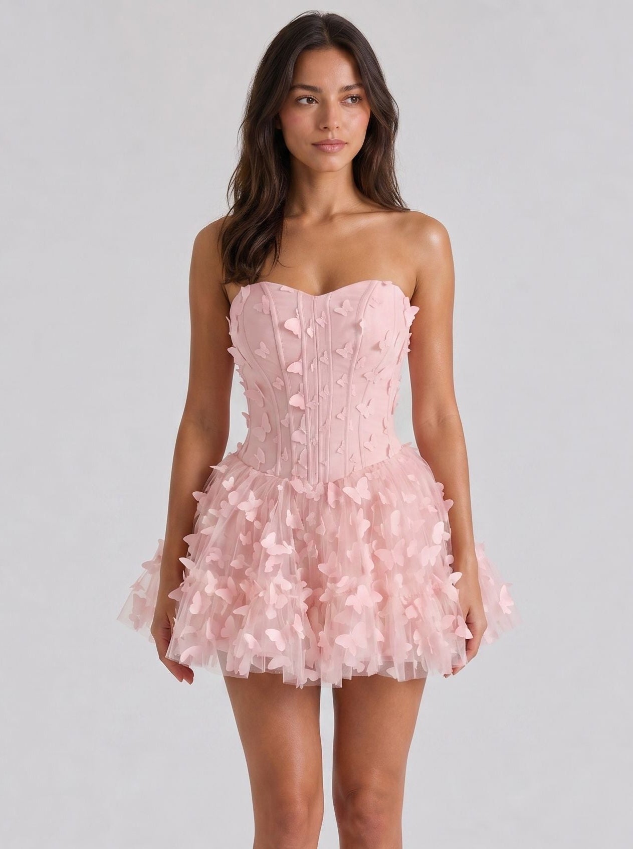 Petal Tulle A-Line Sweetheart Back Zip Short Dress with Floral Appliques - Curvevia