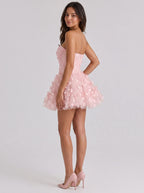 Petal Tulle A-Line Sweetheart Back Zip Short Dress with Floral Appliques - Curvevia