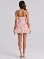 Petal Tulle A-Line Sweetheart Back Zip Short Dress with Floral Appliques - Curvevia