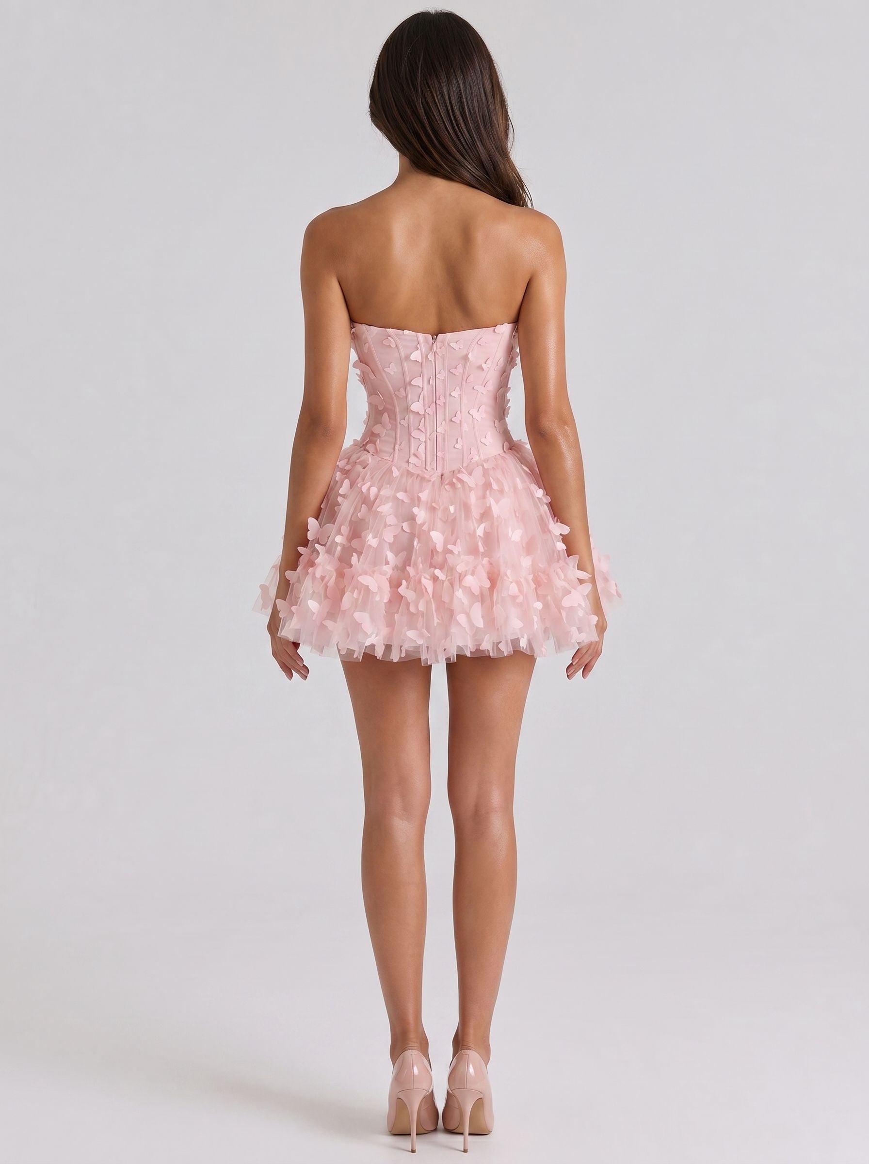 Petal Tulle A-Line Sweetheart Back Zip Short Dress with Floral Appliques - Curvevia