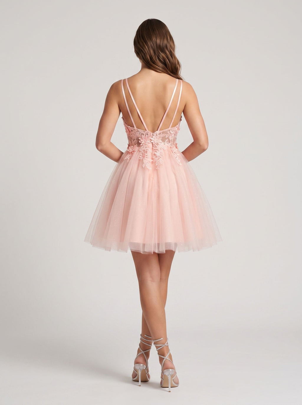 Petal Tulle A-Line V-Neck Back Zip Short Dress with Floral Appliques - Curvevia