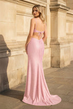 Red Spaghetti Straps Cutout Beaded Mermaid Long Dress With Split - Curvevia