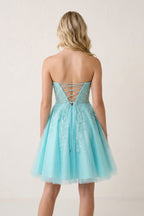 A-Line Tulle Lace Wedding Guest Dress with Appliques - Curvevia