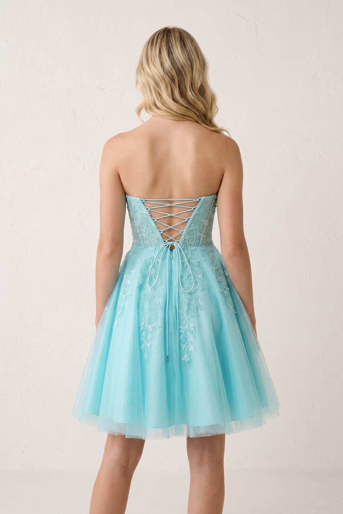 A-Line Tulle Lace Wedding Guest Dress with Appliques - Curvevia