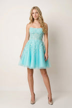A-Line Tulle Lace Wedding Guest Dress with Appliques - Curvevia