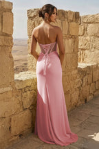 Yellow Sweetheart Sheath Pleated Long Prom Dresses With Slit - Curvevia
