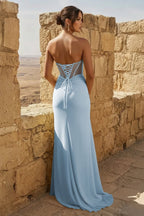 Yellow Sweetheart Sheath Pleated Long Prom Dresses With Slit - Curvevia
