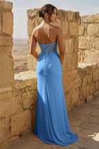 Yellow Sweetheart Sheath Pleated Long Prom Dresses With Slit - Curvevia