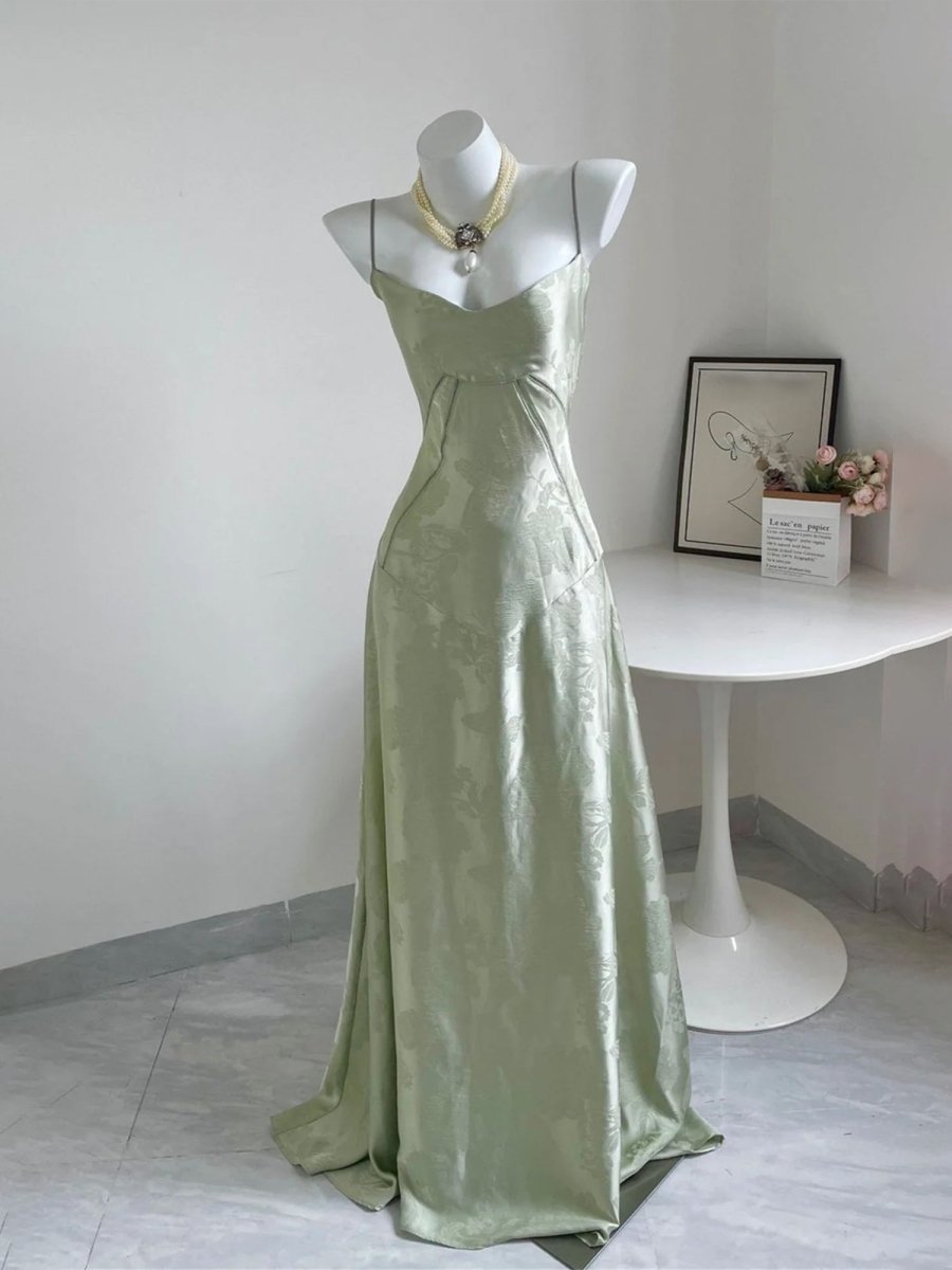 Sage Mermaid Satin Spaghetti Straps Long Evening Dress - Curvevia