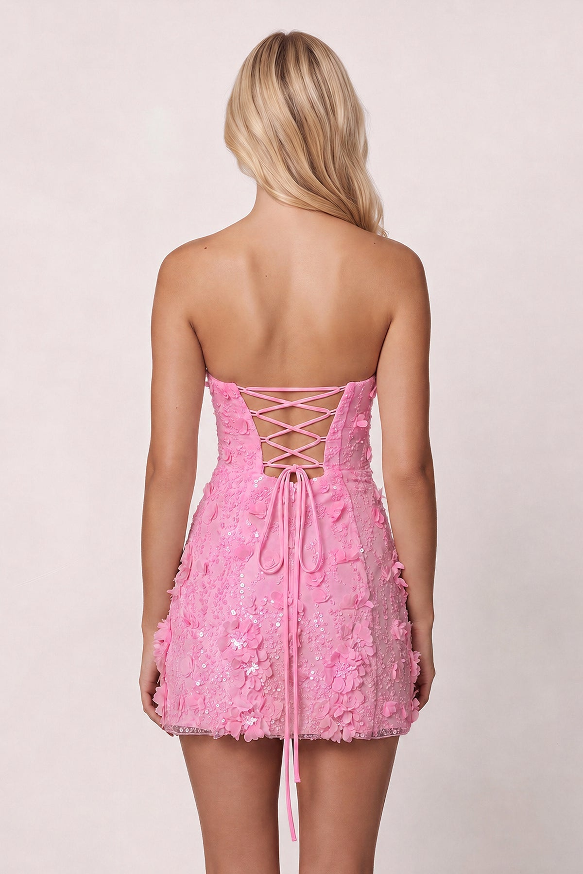 Pink 3D Flower Sequin Sweetheart Sheath Homecoming Dress - Curvevia
