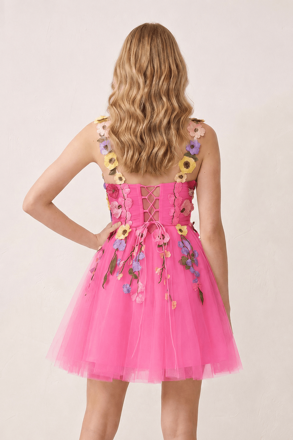 3D Flower Tulle Short Length Wedding Guest Dress - Curvevia