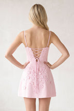 Pink A-Line Appliqued Spaghetti Straps Short Homecoming Dress - Curvevia