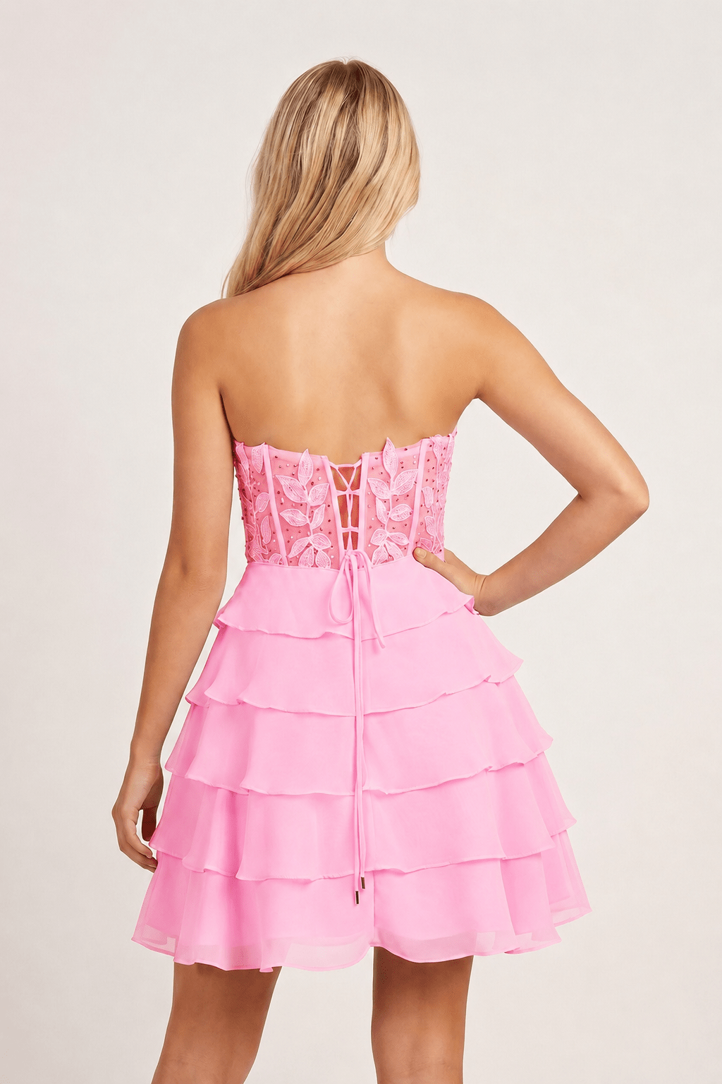 A-Line Strapless Tiered Corset Short Homecoming Dress with Appliques - Curvevia